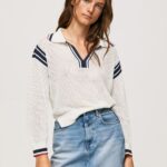 Women White Pepe Jeans Polo Style Crepe Jersey 60J40250