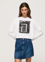 Women White Pepe Jeans Printed Long Sleeved T-Shirt 60J40428 - Image 2