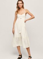 Women White Pepe Jeans Prue Cotton Dobby Dress 60J40221 - Image 3