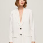 Women White Pepe Jeans Relaxed Fit Linen Blazer 60J40110