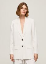 Women White Pepe Jeans Relaxed Fit Linen Blazer 60J40110