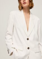 Women White Pepe Jeans Relaxed Fit Linen Blazer 60J40110 - Image 3