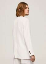 Women White Pepe Jeans Relaxed Fit Linen Blazer 60J40110 - Image 4