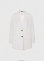 Women White Pepe Jeans Relaxed Fit Linen Blazer 60J40110 - Image 5