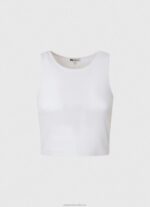 Women White Pepe Jeans Ribbed Armhole Sleeved T-Shirt 60J40423 - Image 5