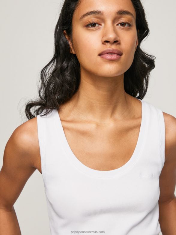 women_white_pepe_jeans_ribbed_armhole_sleeved_t_shirt_60j40457.jpg Women White Pepe Jeans Ribbed Armhole-Sleeved T-Shirt 60J40457 - Image 1