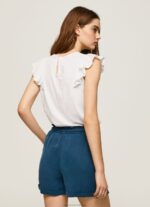 Women White Pepe Jeans Shirt With Openwork Details 60J40437 - Image 4