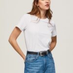Women White Pepe Jeans Short-Sleeved Cotton T-Shirt 60J40420