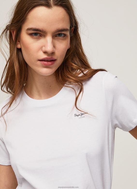 Women White Pepe Jeans Short-Sleeved Cotton T-Shirt 60J40420 - Image 3