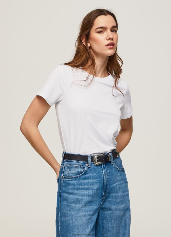 women_white_pepe_jeans_short_sleeved_cotton_t_shirt_60j40420.jpg Women White Pepe Jeans Short-Sleeved Cotton T-Shirt 60J40420 - Image 1