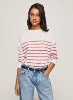 Women White Pepe Jeans Striped Print Cotton Jersey 60J40238 - Image 2