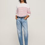 Women White Pepe Jeans Striped Print Cotton Jersey 60J40238