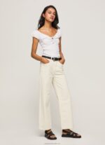 Women White Pepe Jeans Sweetheart Neckline T-Shirt 60J40462 - Image 2