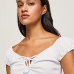 Women White Pepe Jeans Sweetheart Neckline T-Shirt 60J40462