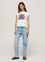 Women White Pepe Jeans Union Jack Printed T-Shirt 60J40415 - Image 2