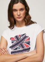 Women White Pepe Jeans Union Jack Printed T-Shirt 60J40415 - Image 3