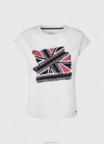 Women White Pepe Jeans Union Jack Printed T-Shirt 60J40415 - Image 5