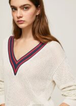 Women White Pepe Jeans V-Neck Crepe Jersey 60J40228 - Image 3