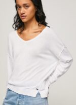 Women White Pepe Jeans V Neckline Relaxed Fit Jersey 60J40240