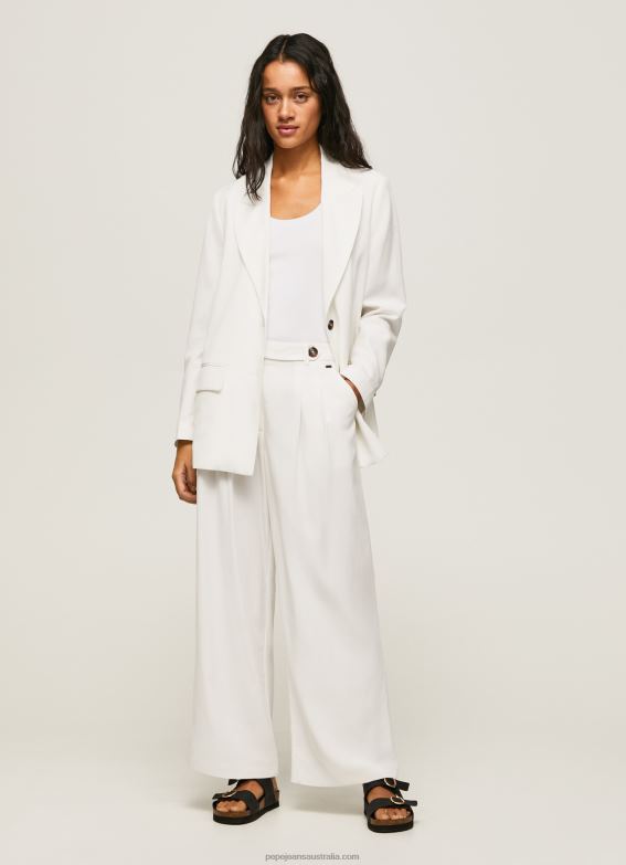 women_white_pepe_jeans_wide_pleated_trousers_60j40288.jpg Women White Pepe Jeans Wide Pleated Trousers 60J40288 - Image 1